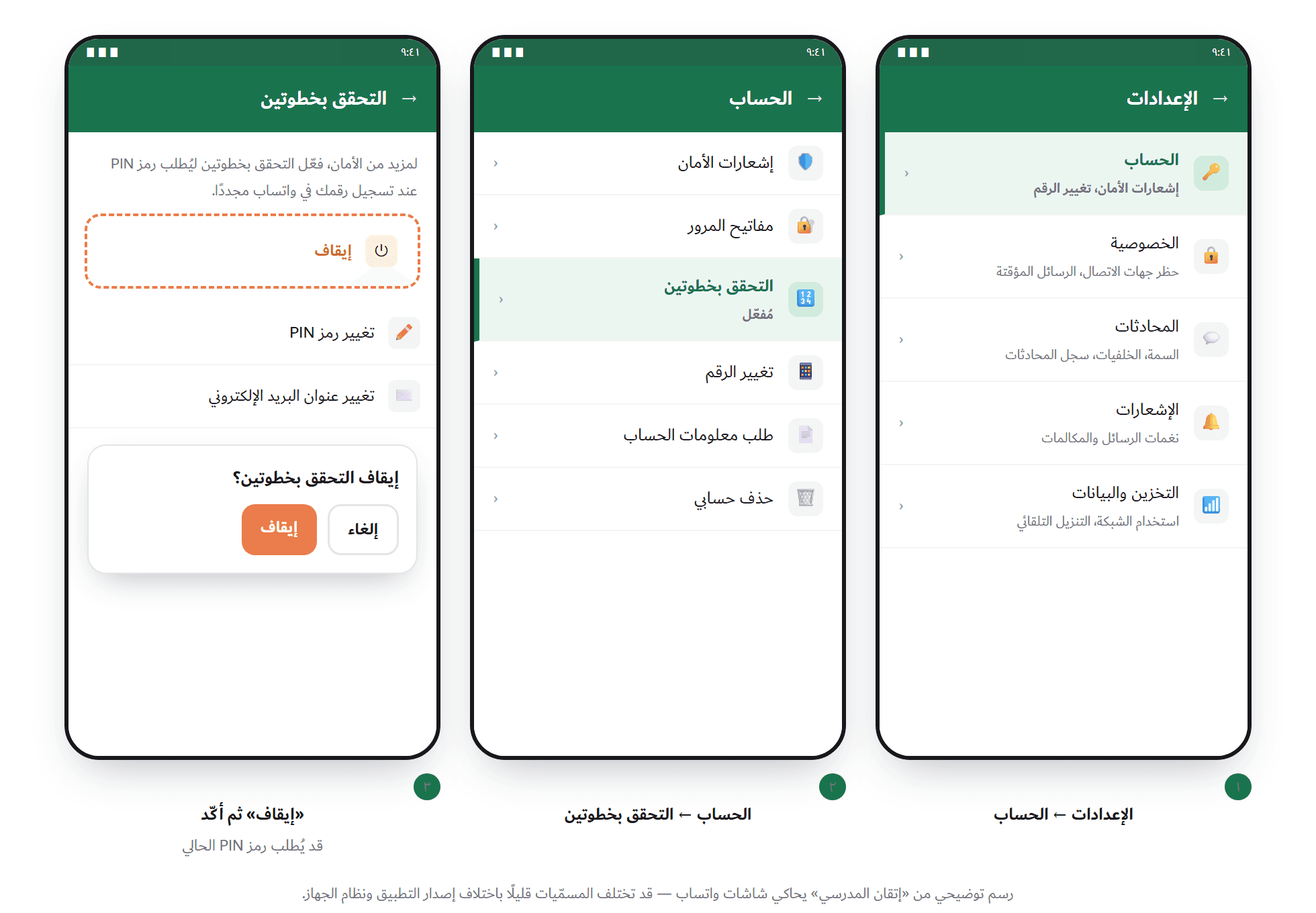 لقطة من البرنامج — إيقاف التحقّق بخطوتين