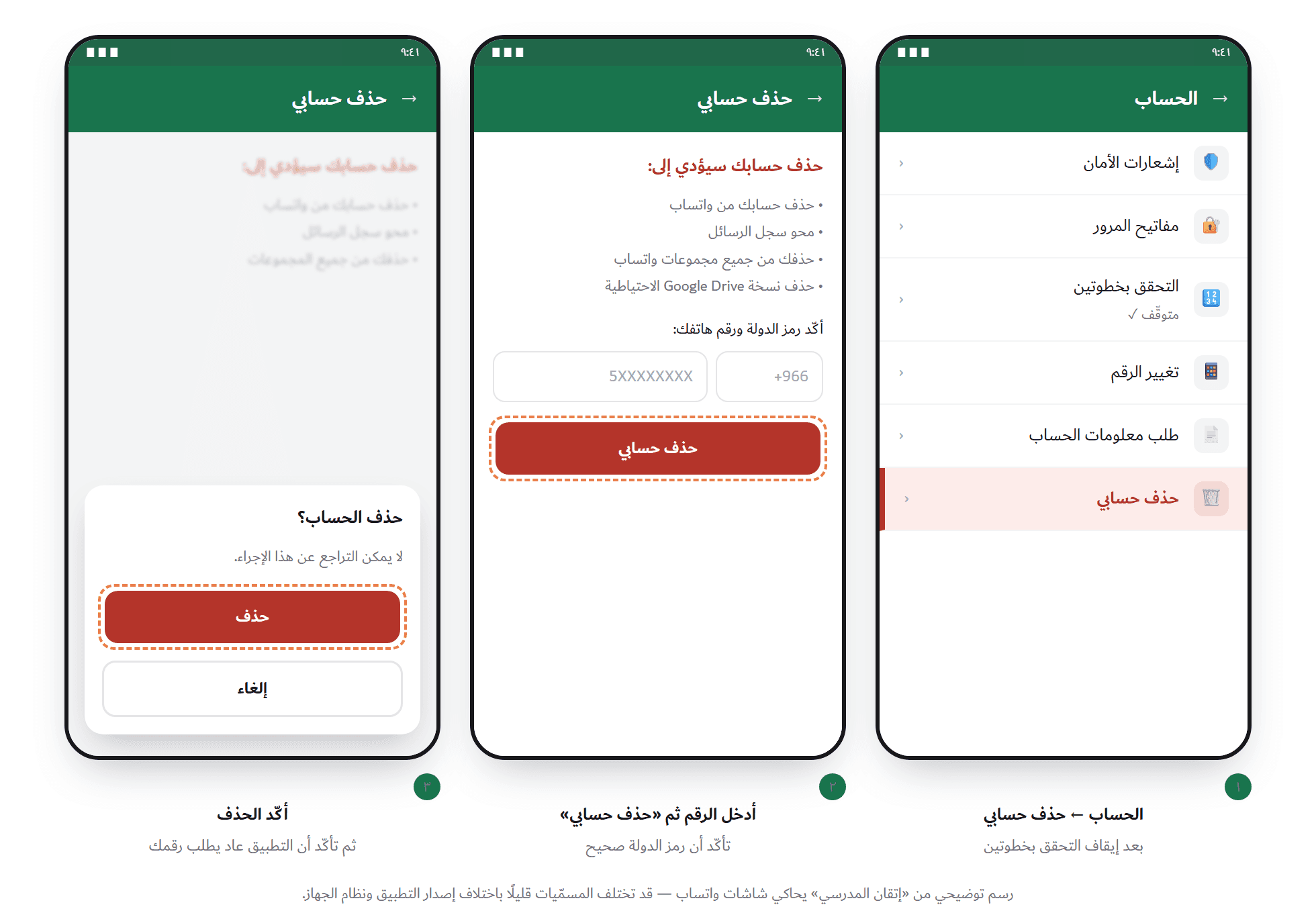 لقطة من البرنامج — حذف الحساب
